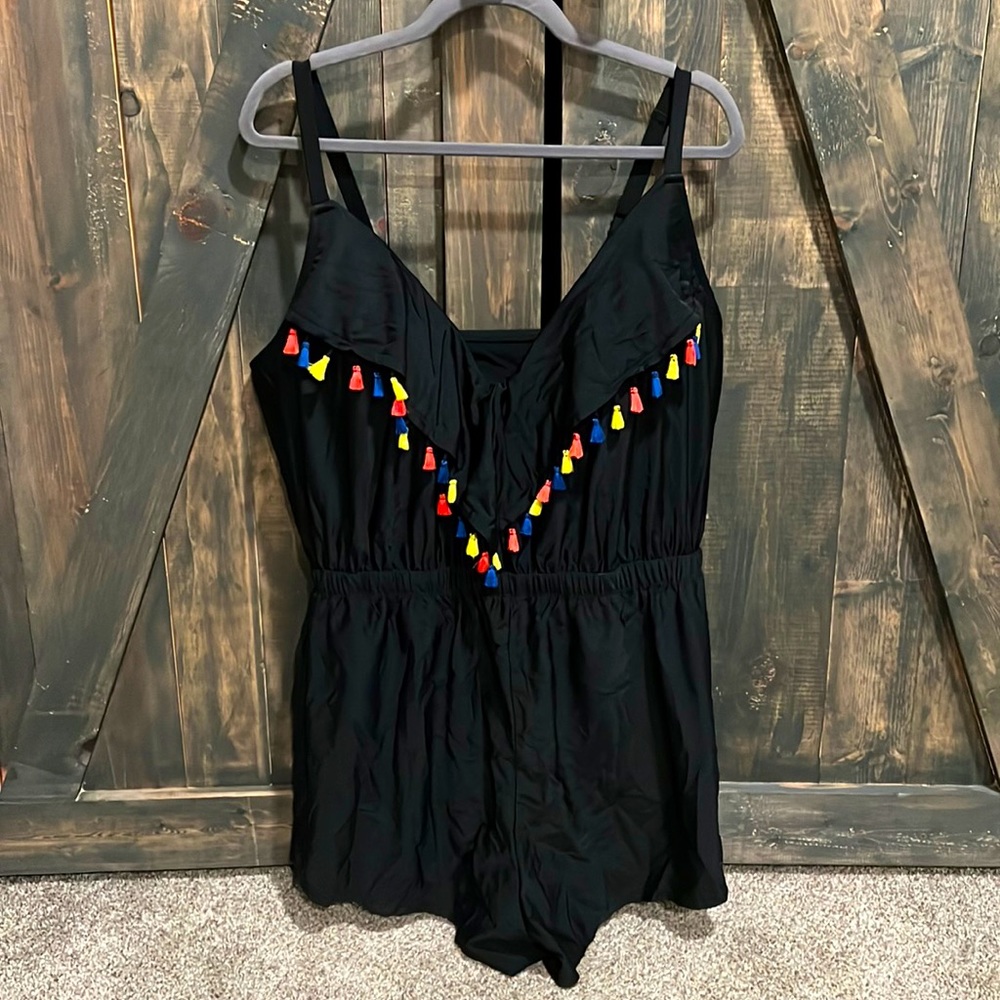 Black one piece swim romper